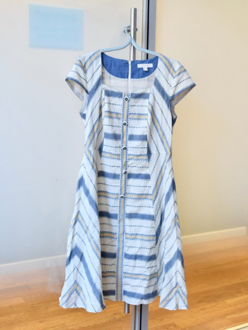 Blue White Stripped Midi Dress Short Sleeve - Prich